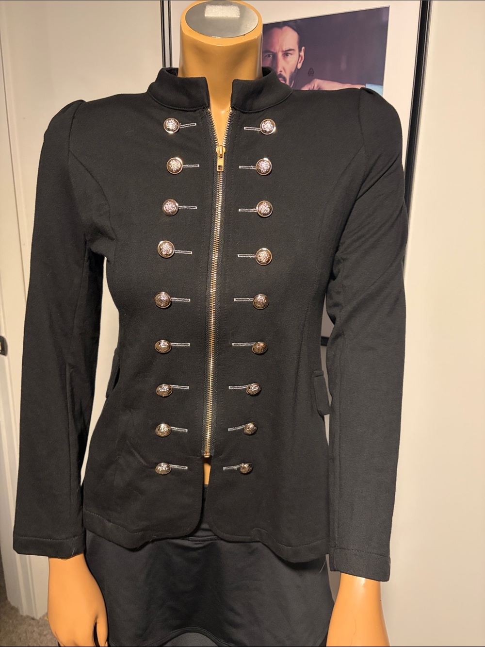 Hearts and Roses… size 8 Black Military-Style Zip Front Women's Jacket